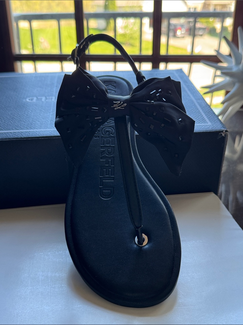 Karl Lagerfeld Black Bow T-Strap Sandal
